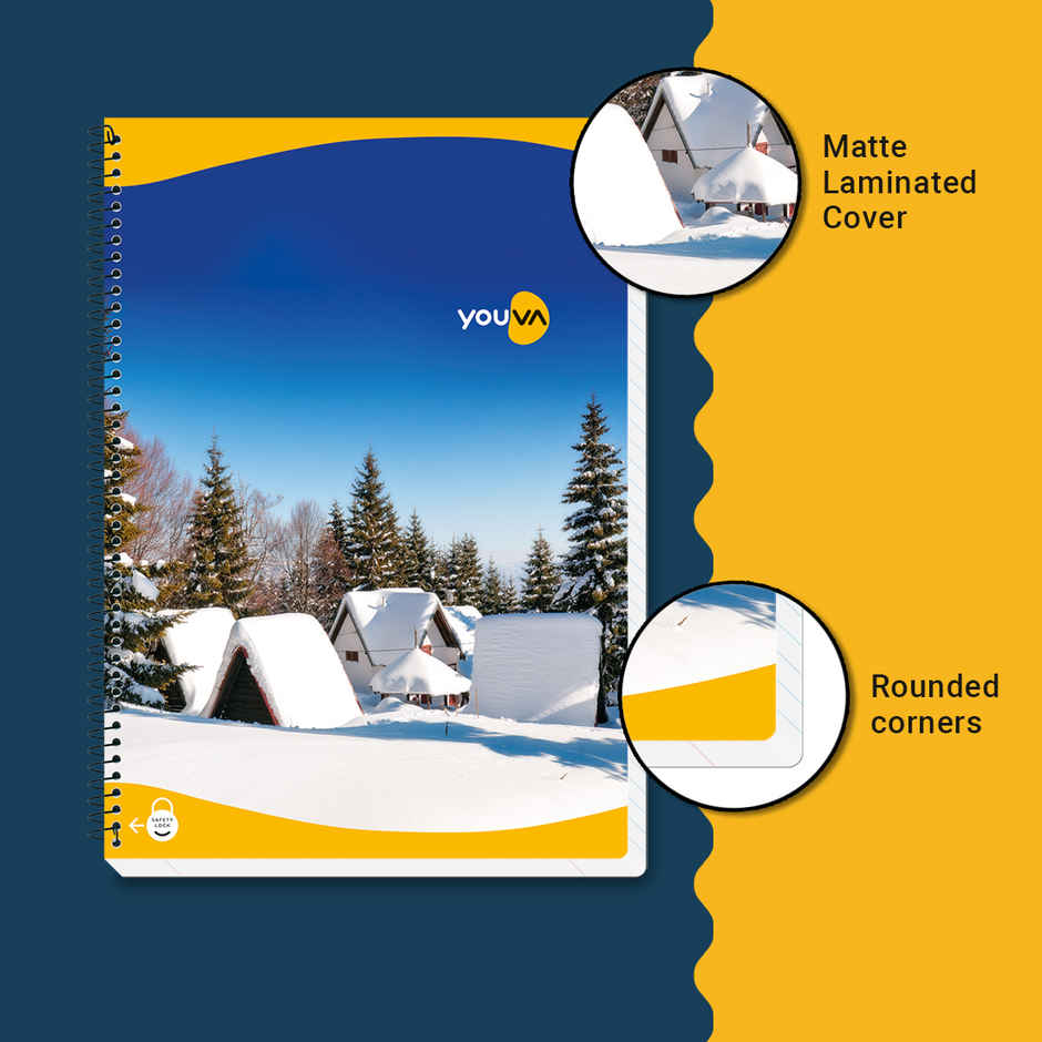 Navneet Youva Spiral Bound Single Line 300 Pages Long Notebook With Safety lock A4 size 21x29.7cm