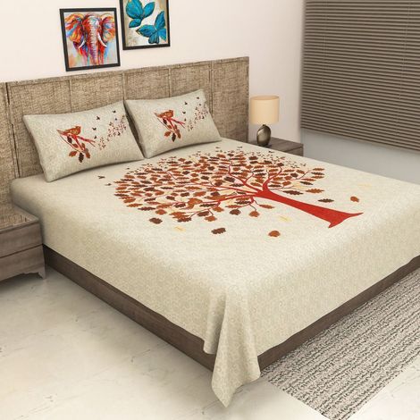 Metro Living 104 Tc Cotton Double Floral Bedsheet | Pack Of 1, Red)