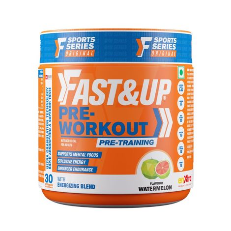 Fast&Up Pre-Workout Advanced 200 mg Caffeine, Arginine, Taurine, Watermelon Flavour, 30 servings