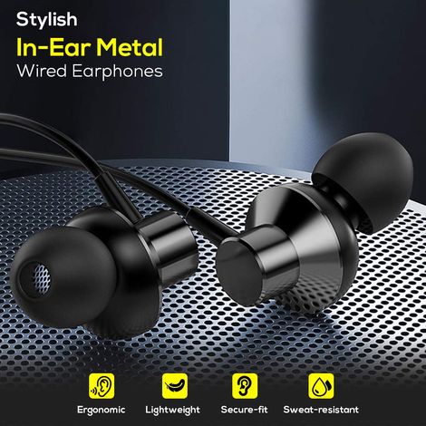 pTron Pride Lite 3.5mm Wired Earphones With Mic Stereo Audio 1.2m Tangle-Free Cable - Gray