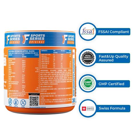 Fast&Up Pre-Workout Advanced 200 mg Caffeine, Arginine, Taurine, Watermelon Flavour, 30 servings