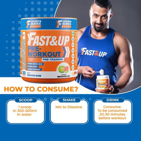 Fast&Up Pre-Workout Advanced 200 mg Caffeine, Arginine, Taurine, Watermelon Flavour, 30 servings