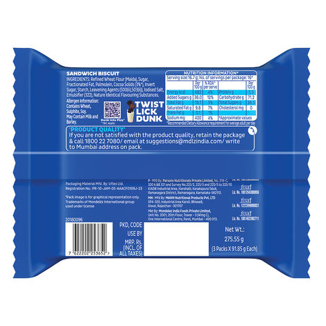 Cadbury Oreo Chocolate Flavour Crème Sandwich Biscuit Family Pack