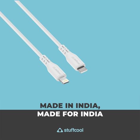 Stuffcool Alto TYpe-C To Lightning Charging Cable - White | Braided and Fast Charging | Super Flexible