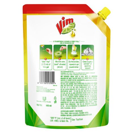 Vim Lemon Dishwash Liquid Gel Refill Pouch