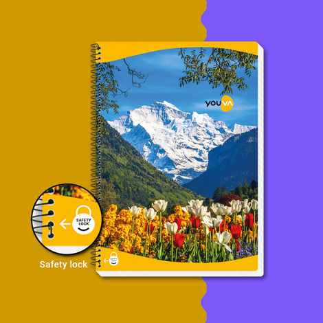 Navneet Youva Spiral Bound Single Line 400 Pages Long Notebook With Safety Lock A4 size 21x29.7cm | Assorted