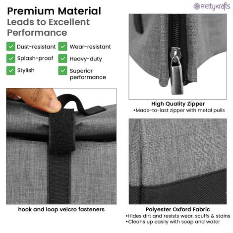 PrettyKrafts Lunch Bags Reusable Lunch Bag with Hook and Loop Closure Grey and Black