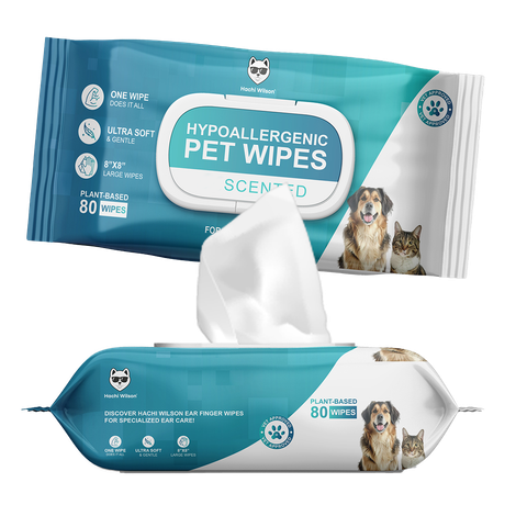 Hachi Wilson Premium Plant Based Pet Wipes (Dog/Cat) , Extra 25% Bigger Size | 80 Pulls Per Pack