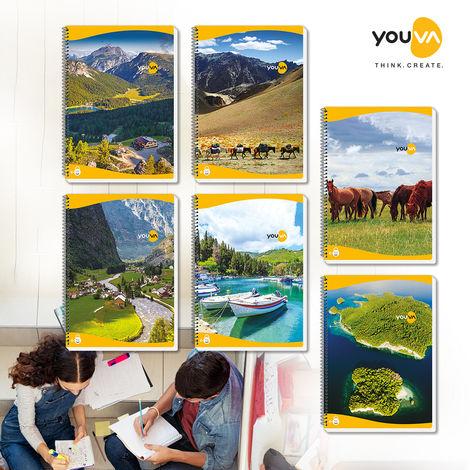 Navneet Youva Spiral Bound Single Line 400 Pages Long Notebook With Safety Lock A4 size 21x29.7cm | Assorted