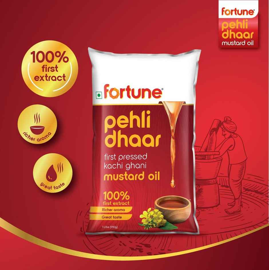 Fortune Pehli Dhaar First Pressed Kachi Ghani Mustard Oil Pouch Combo