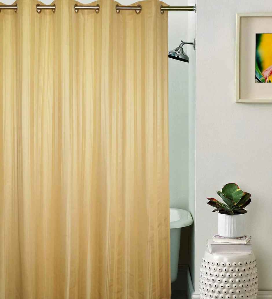 Lushomes Shower Curtain - Gold | Striped | Polyester | 10 Metal Eyelets | 6 x 6.5 ft