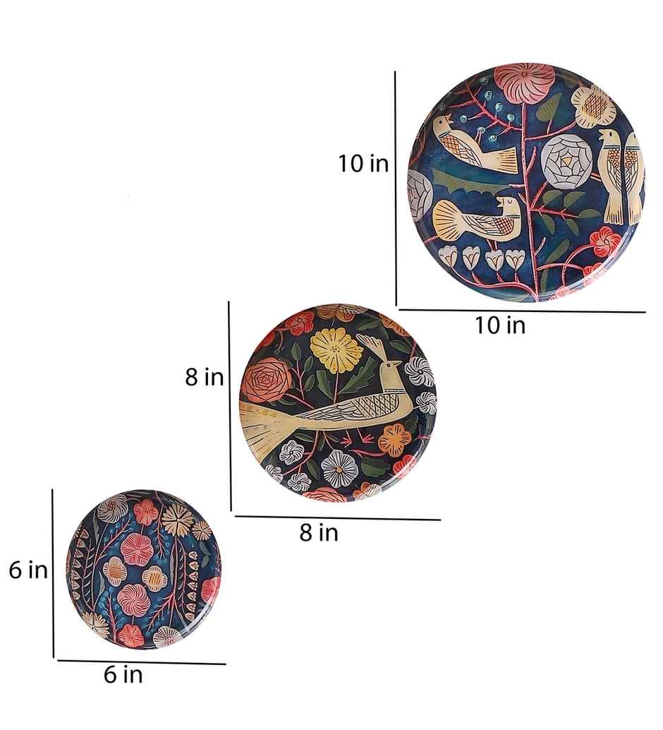 Amaya Decors Bird Metal & Meena Wall Plates Set Of 5 - Assorted