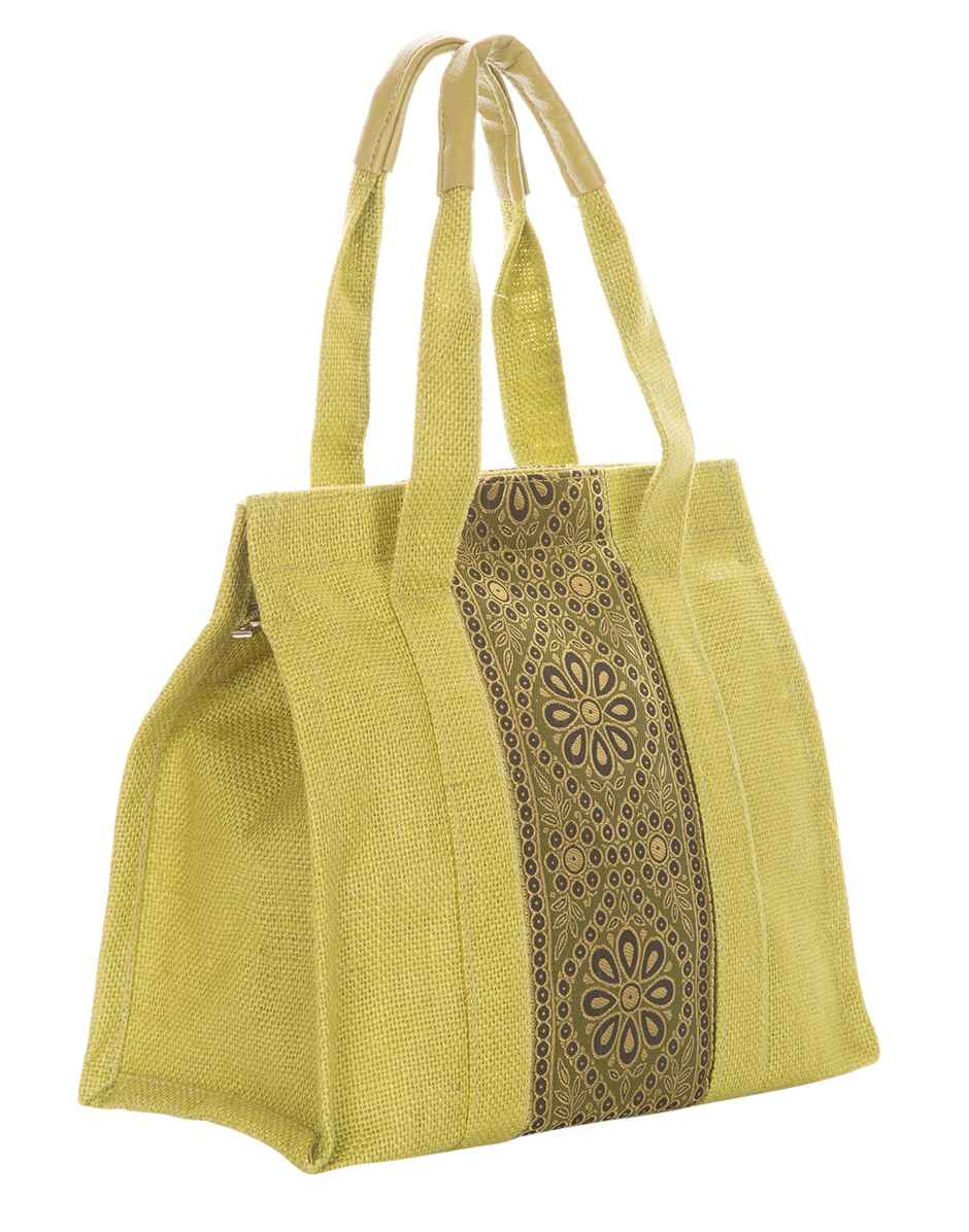 Jute Cottage Carry Bag - Zipper Lunch Bag | Eco-friendly | Stylish Jute Bag | Green | 10 x 10 x 6