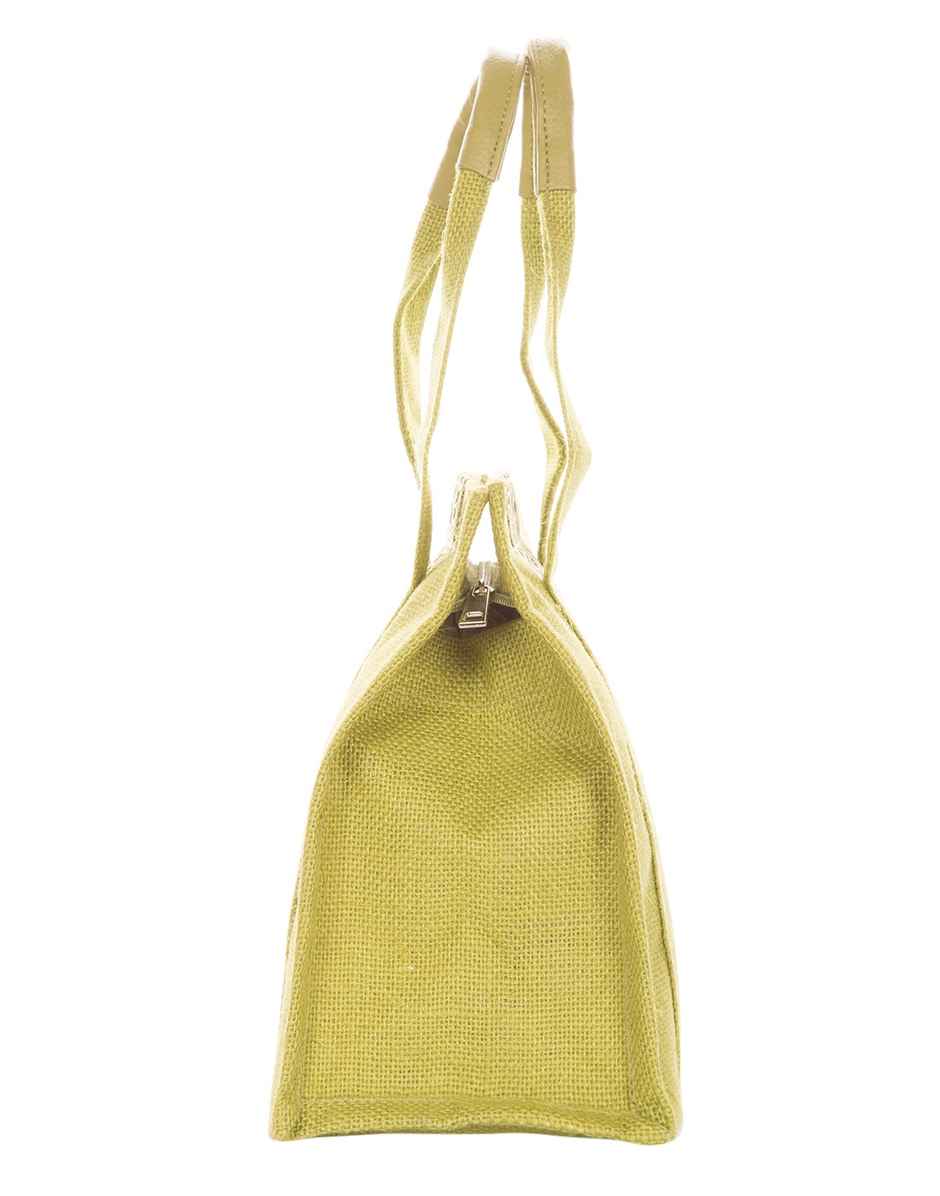 Jute Cottage Carry Bag - Zipper Lunch Bag | Eco-friendly | Stylish Jute Bag | Green | 10 x 10 x 6