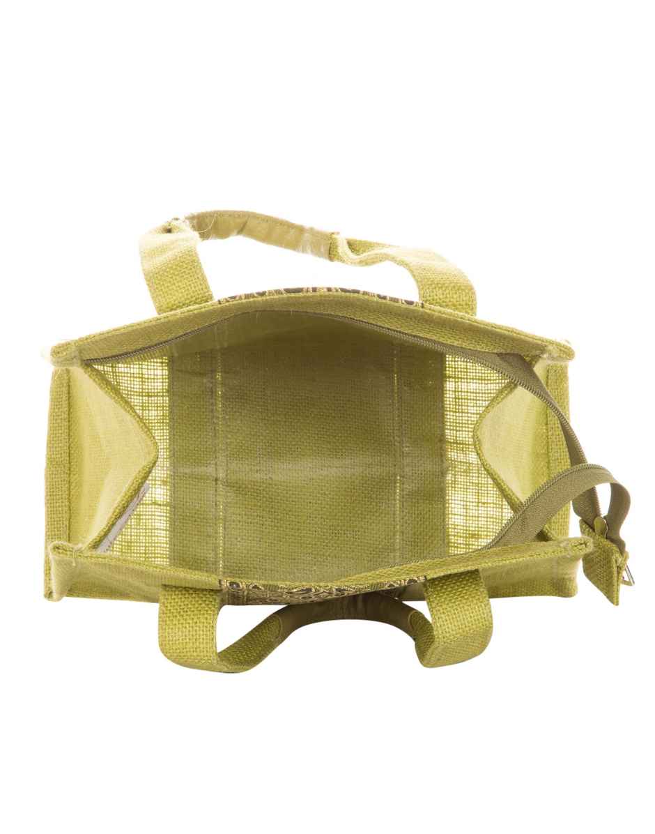 Jute Cottage Carry Bag - Zipper Lunch Bag | Eco-friendly | Stylish Jute Bag | Green | 10 x 10 x 6