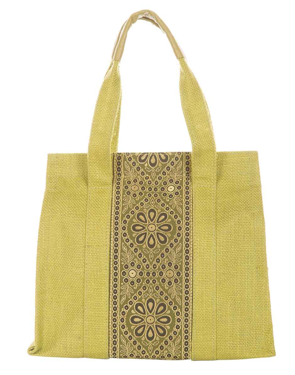Jute Cottage Carry Bag - Zipper Lunch Bag | Eco-friendly | Stylish Jute Bag | Green | 10 x 10 x 6