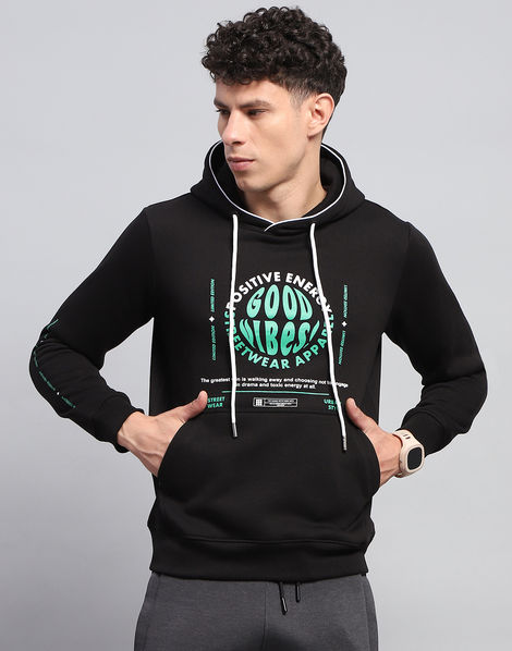 Rock.it By Monte Carlo Mens Printed Black Hooded Neck Full Sleeve Sweatshirt | 2240102420-1-38 | M