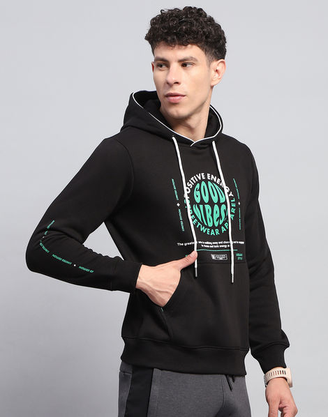 Rock.it By Monte Carlo Mens Printed Black Hooded Neck Full Sleeve Sweatshirt | 2240102420-1-38 | M