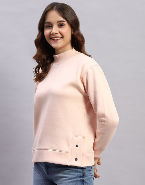 Rock.It By Monte Carlo Womens Peach Solid High Neck Full Sleeve Sweatshirt | 2240102608-2-40 | XL