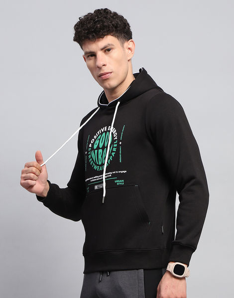 Rock.it By Monte Carlo Mens Printed Black Hooded Neck Full Sleeve Sweatshirt | 2240102420-1-38 | M