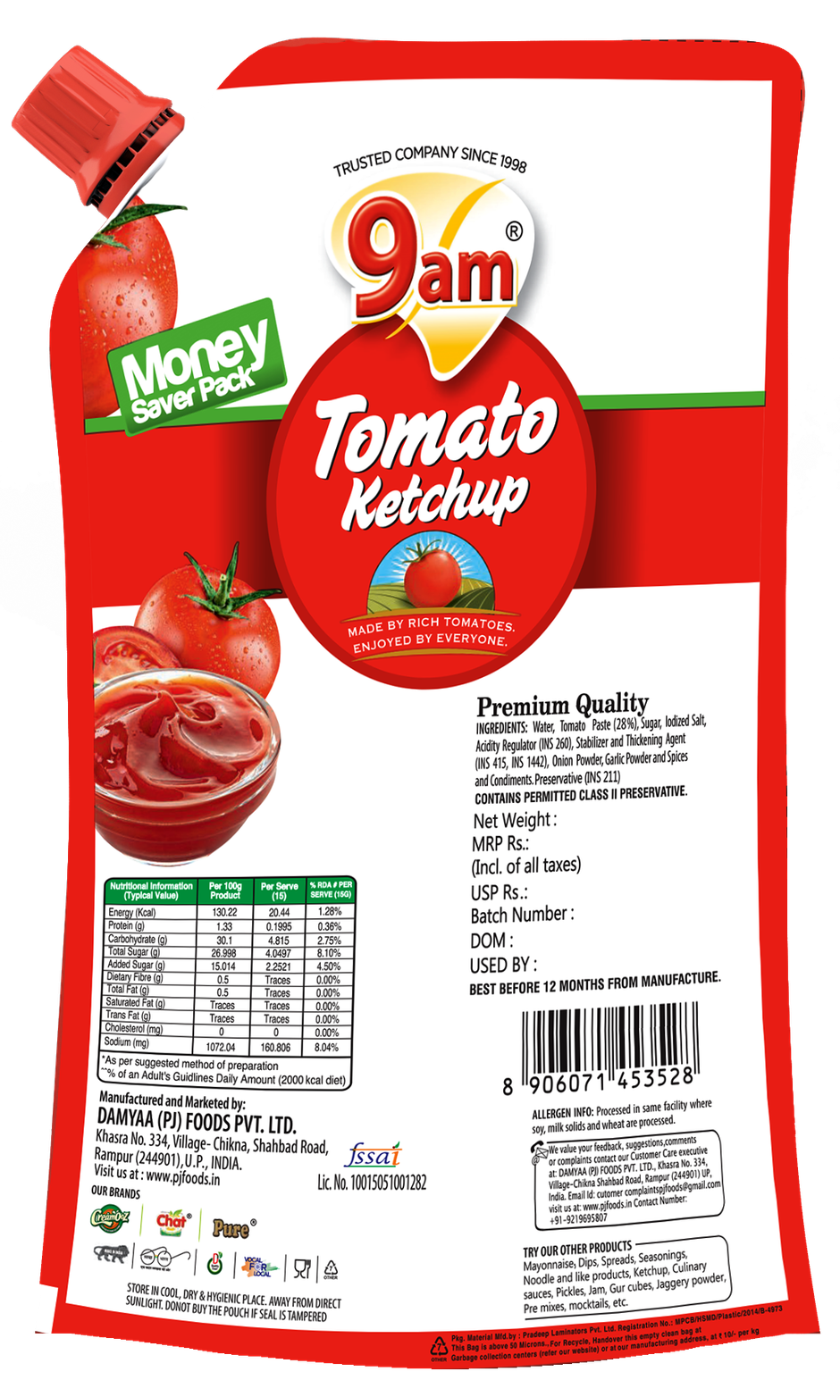 9am Tomato Ketchup, Natural, Tangy, Perfect for Snacks & Breakfast
