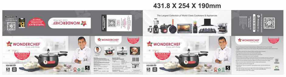 Wonderchef Taurus Hard Anodized Inner Lid Pressure Cooker | ISI Certified | 5 Year Warranty - 5 L