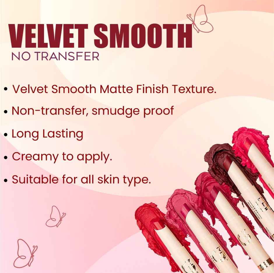 Mattlook Velvet Smooth Non Transfer Matte Crayon Lipstick | Non Transfer | Waterproof | Rani 15