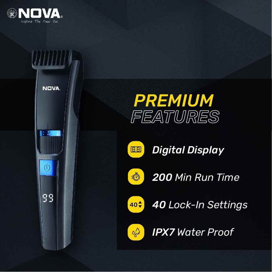 Nova Nht 1059 Digital Fully Waterproof Trimmer 200 Min Runtime 40 Length Settings (Black, Blue)