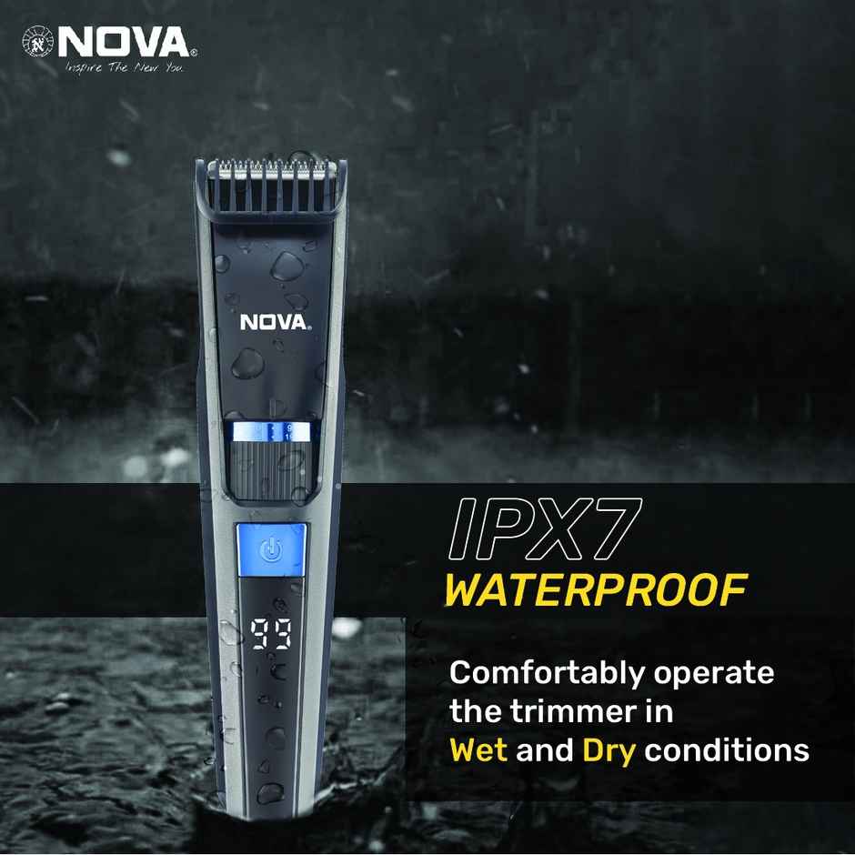 Nova Nht 1059 Digital Fully Waterproof Trimmer 200 Min Runtime 40 Length Settings (Black, Blue)