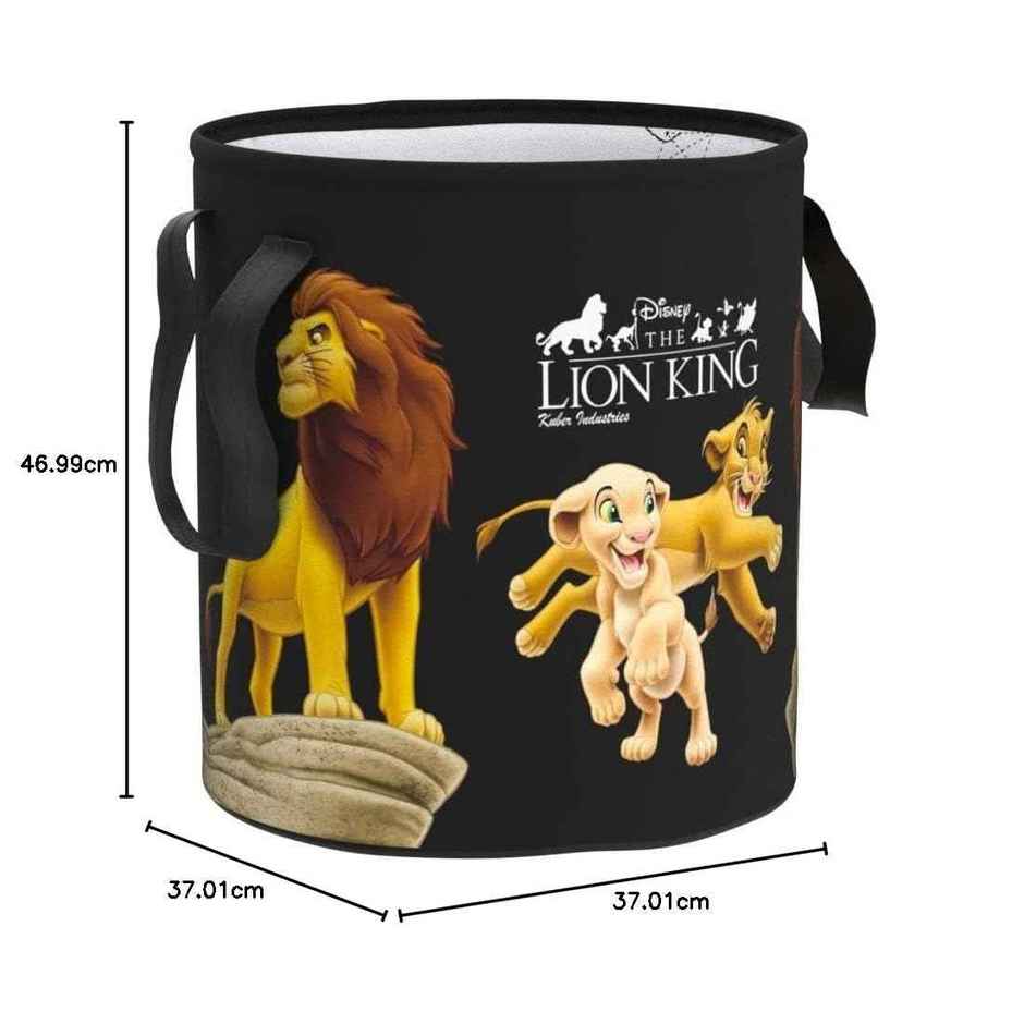 Kuber Industries Canvas 45 L Disney The Lion King Print Laundry Bag/Bin with Lid & Handles (Black)