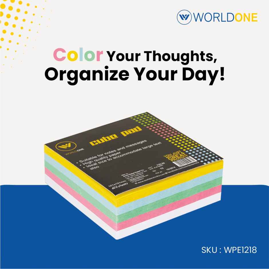 Worldone Non-Sticky Cube Memo Pad | Multicolour