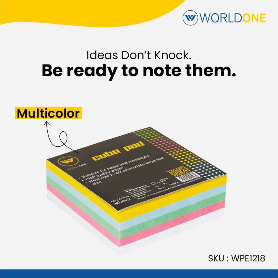 Worldone Non-Sticky Cube Memo Pad | Multicolour