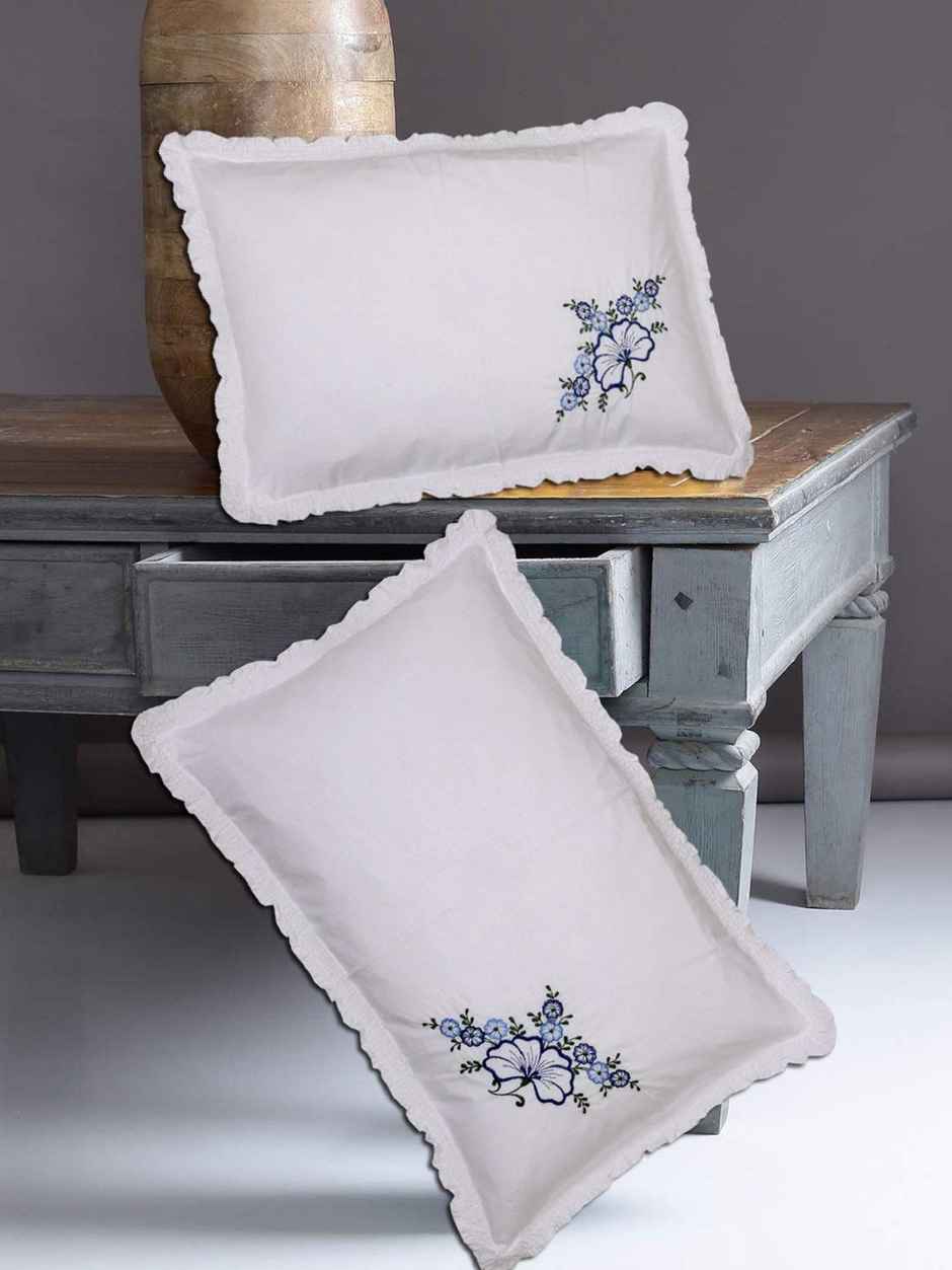 Kuber Industries Embroidered Cotton Pillow Cover Set | 17"x27" | Pack of 2 | White | CTKTC40269
