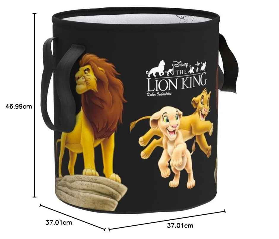 Kuber Industries Canvas 45 L Disney The Lion King Print Laundry Bag/Bin with Lid & Handles (Black)