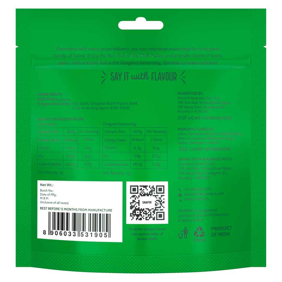 Snapin Pizza Seasoning Combo (Chilli Flakes + Oregano Seasoning ) Sachet Pouch