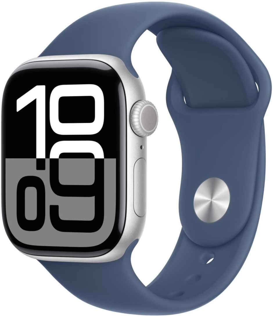 Apple Watch Series 10 GPS 42mm Silver Aluminium Case with Denim Sport Band - S/M