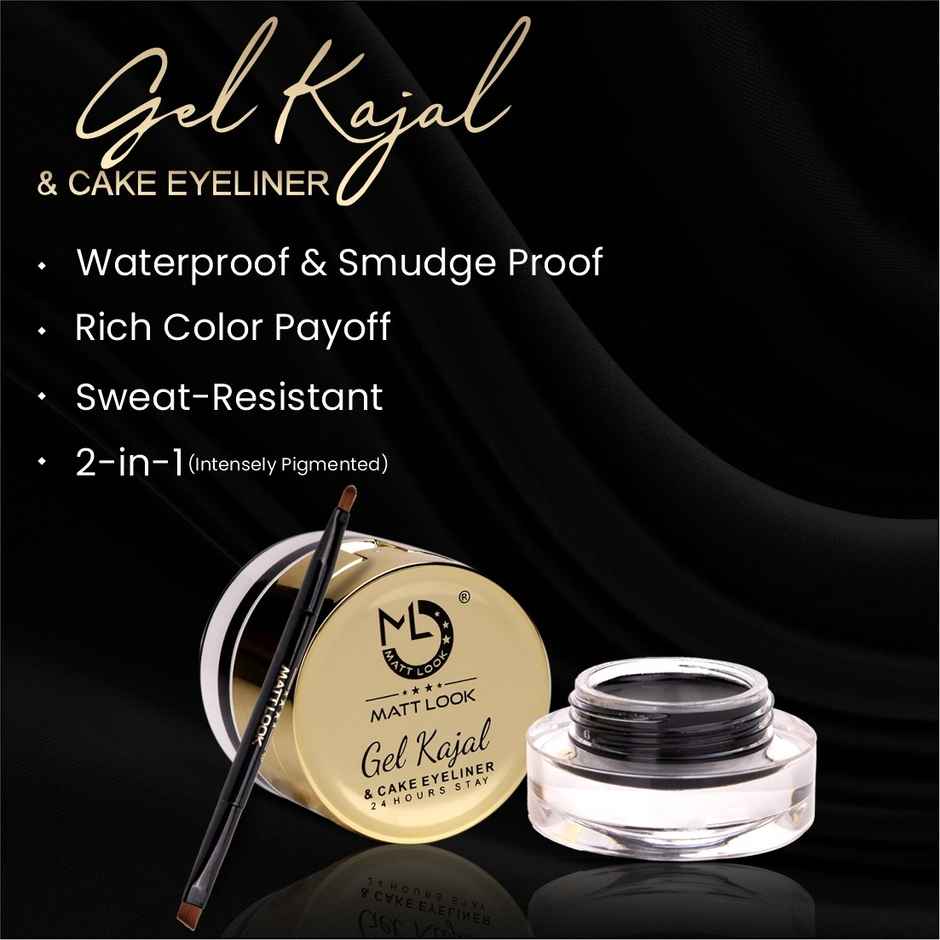 Mattlook Gel Kajal & Cake Eye Liner For 24 Hours Stay | Extreme Black Color | Water Proof