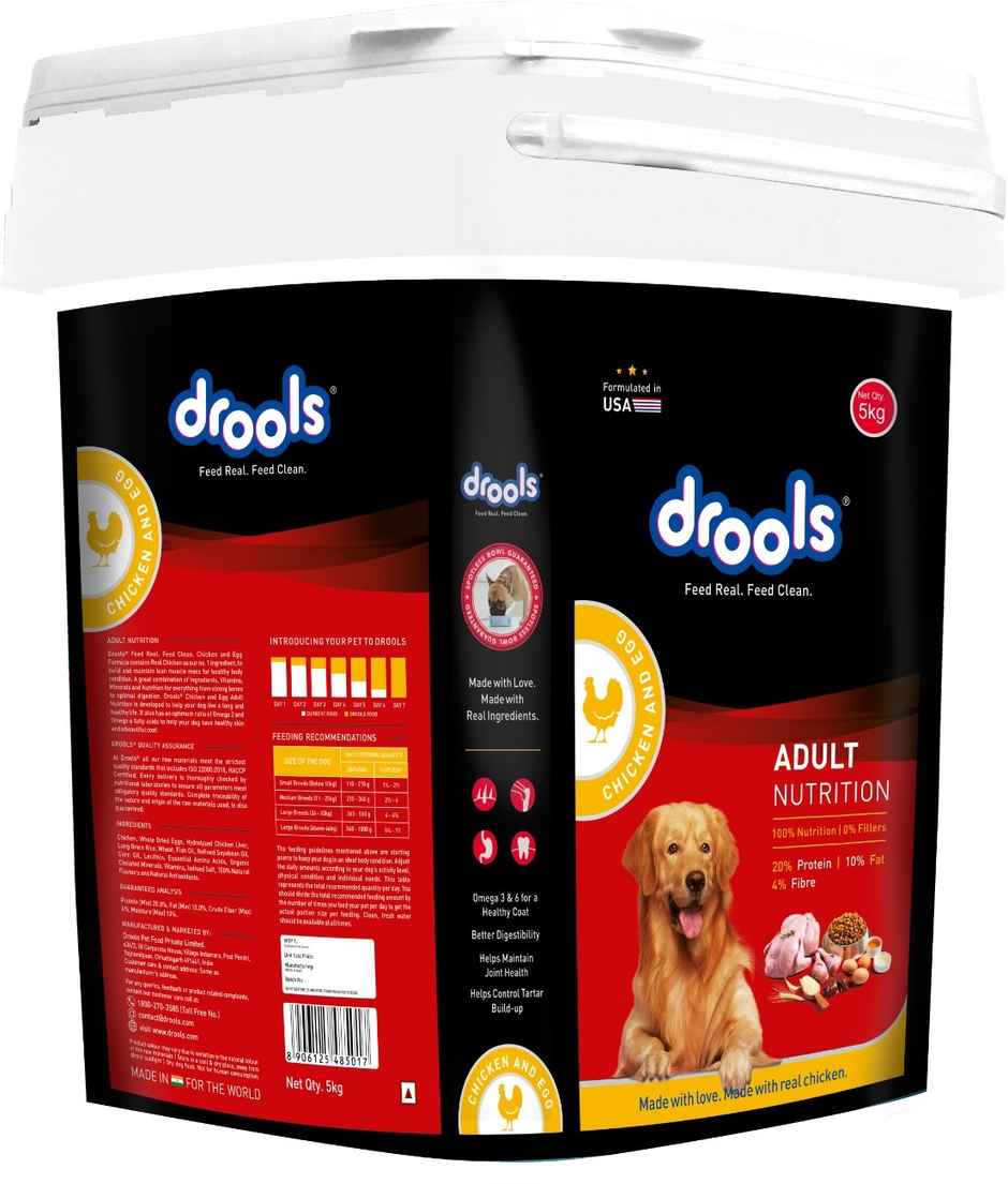 Drools Chicken and Egg Adult Dry Dog Food Inside Container 5kg