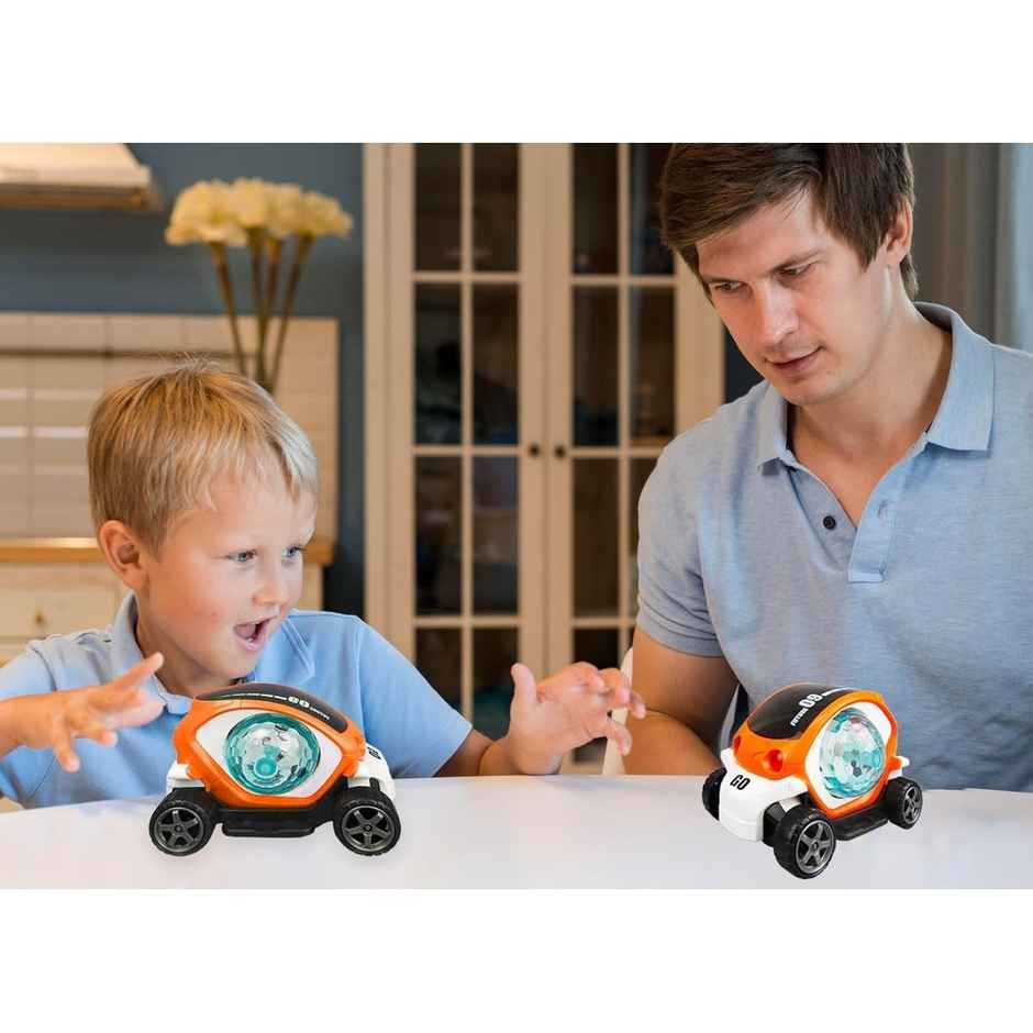 Fablue 360 Degree Rotating Stunt Car Toy For Kids With Lights - Musical Car For Kids - Orange