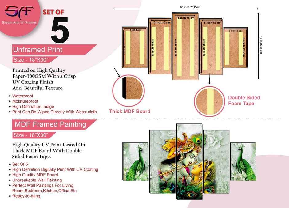 Saf Radha Krishna Religious Uv Textured Digital Reprint 18 Inch X 30 Inch (Without Frame,Pack Of 5)