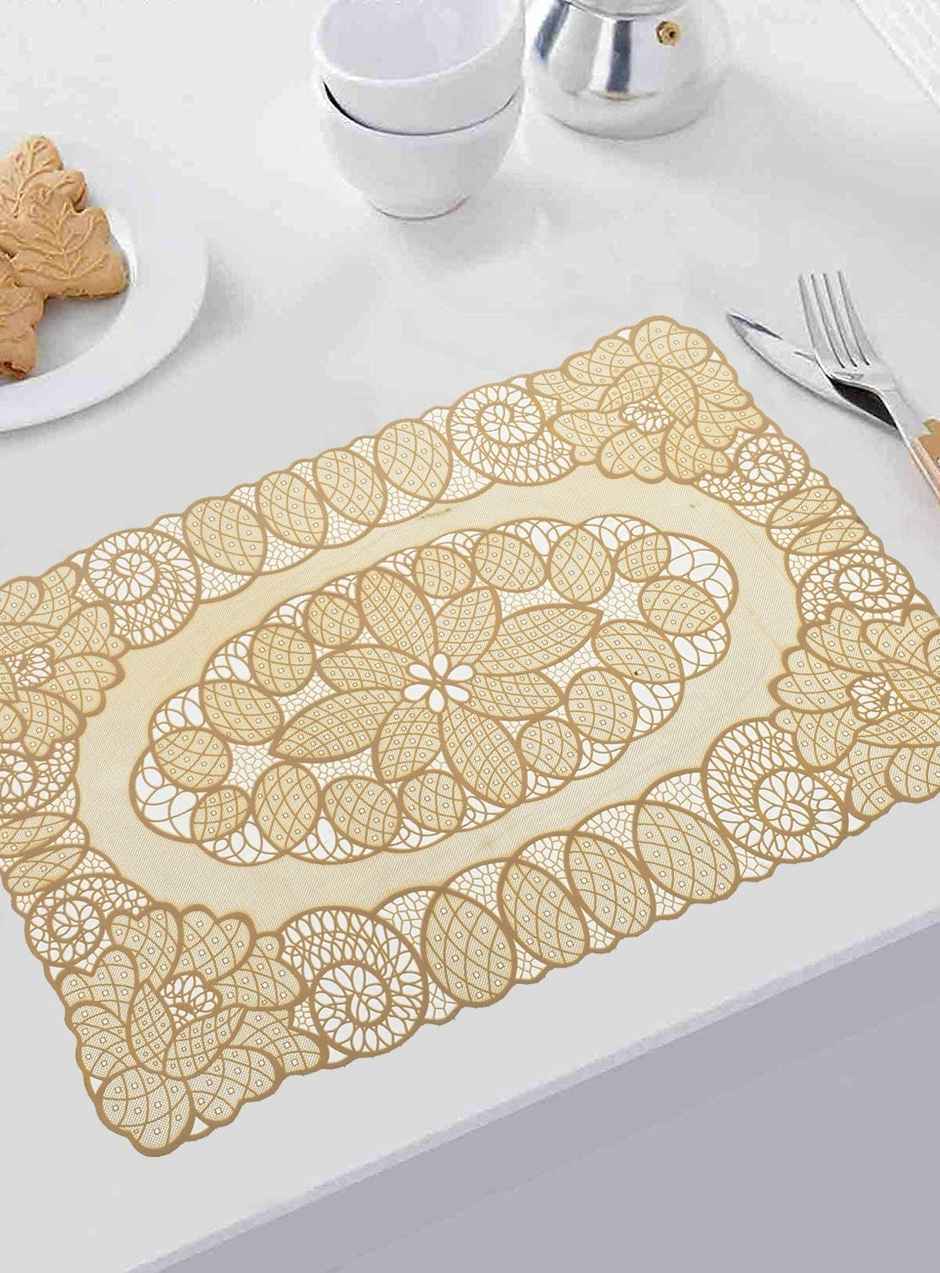 Kuber Industries Polyester Dining Table Placemat Set | Gold Floral | Set of 6