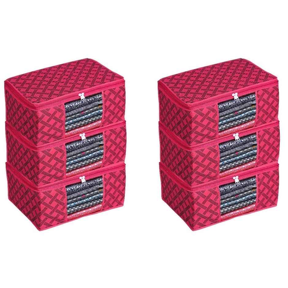 Perpetual Saree Organizer with Zip | Foldable Storage Bag | Pack of 3 | Red Checker