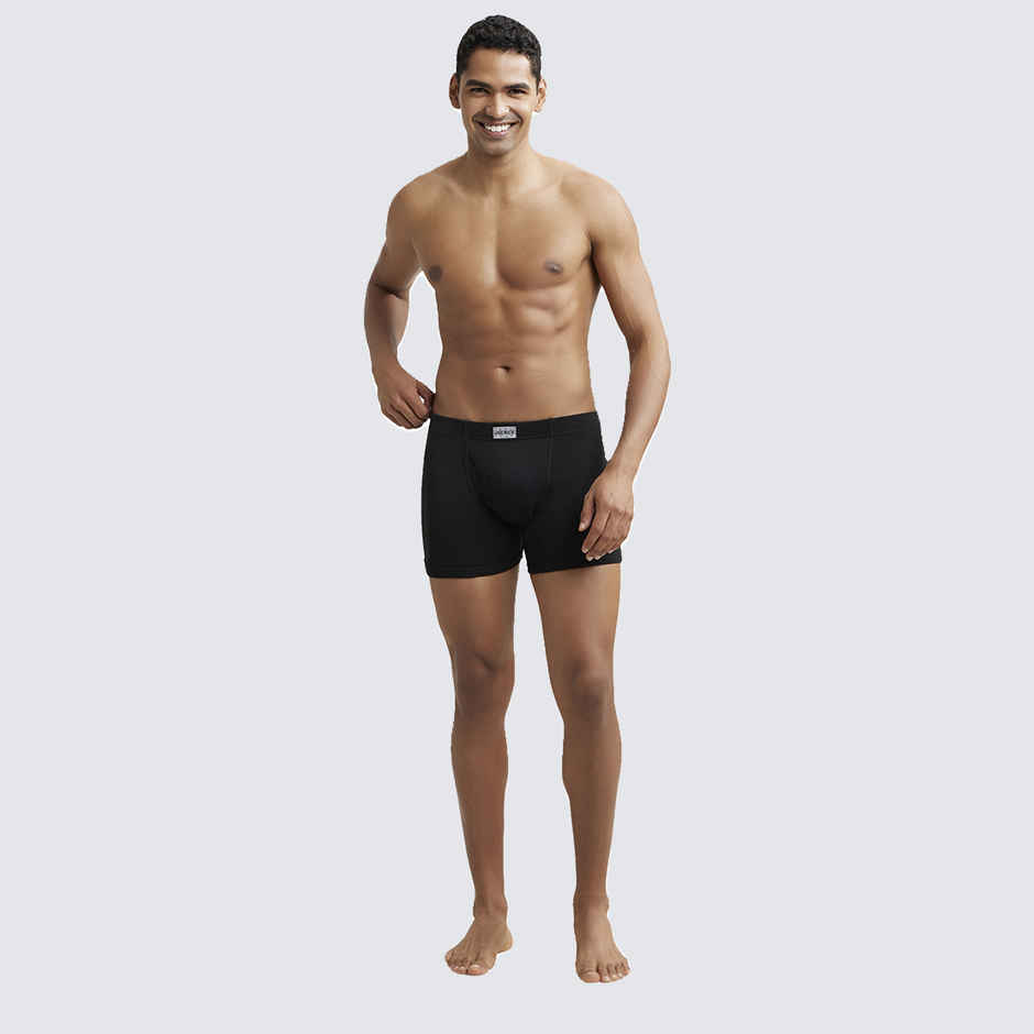 Jockey 8008 Men's Super Combed Cotton Rib Underwear Solid Boxer Brief|Concealed Waistband | Black-L