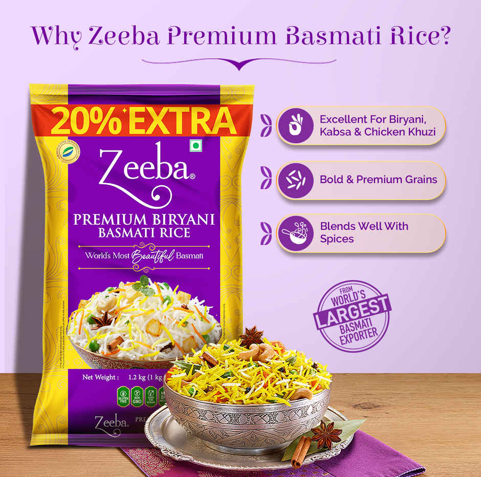 Zeeba Premium Biryani Rice | Chef's Choice| Extra Long Grains | Cooked length upto 26mm