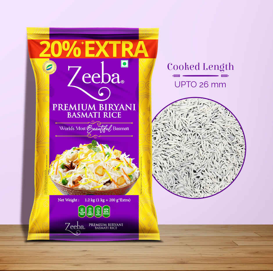 Zeeba Premium Biryani Rice | Chef's Choice| Extra Long Grains | Cooked length upto 26mm