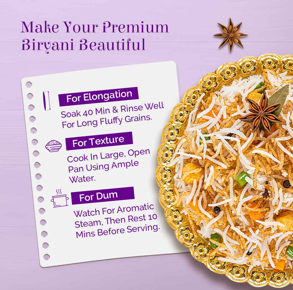 Zeeba Premium Biryani Rice | Chef's Choice| Extra Long Grains | Cooked length upto 26mm