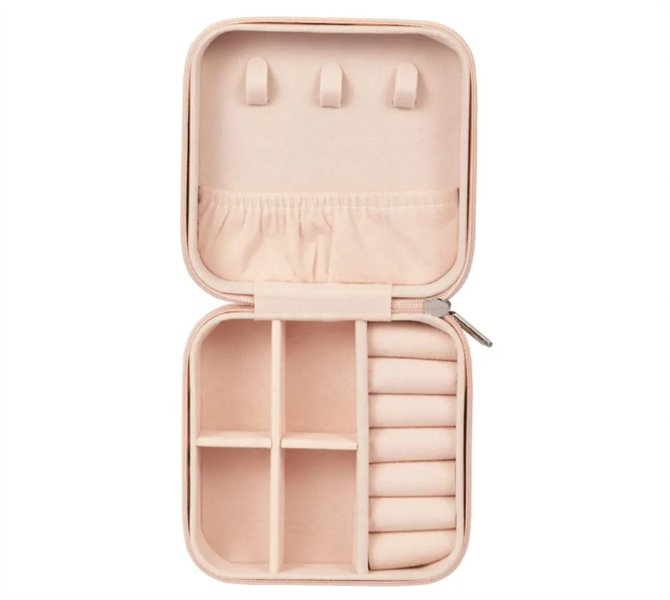 Lazer Jewellery Organizer PU Leather Zipper Storage Box Square
