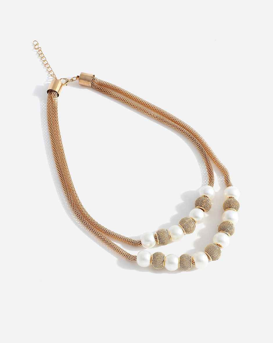 Sohi Gold Plated Pearls Layered Necklace For Women's
