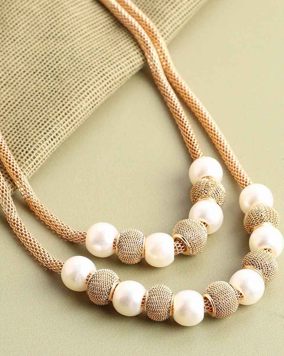Sohi Gold Plated Pearls Layered Necklace For Women's