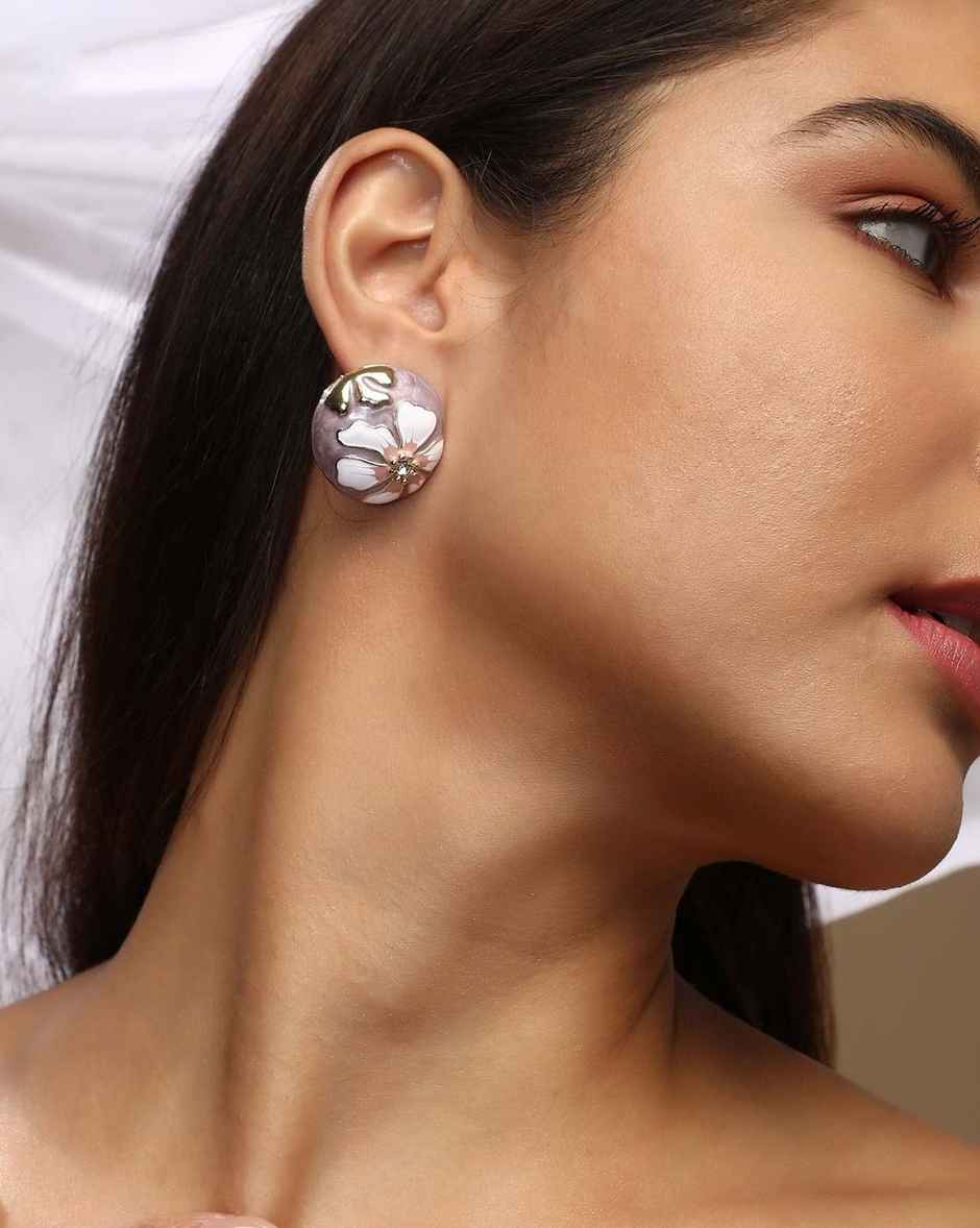 Sohi The Hana Stud Earrings - Lavender For Women's